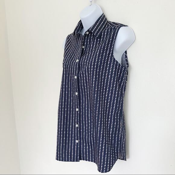 LANDS’ END Navy & Pink Polka Dot Supima Cotton Sleeveless Shirt, 2 / S - Picture 5 of 10